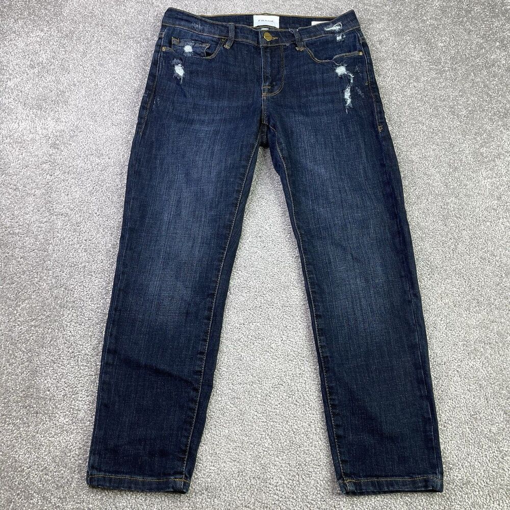 Frame Le Garçon Jeans Women’s 25 Blue Crop Slim Straight Low Rise Dark Wash